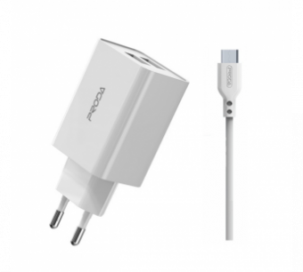 СЗУ USB Proda PD-A28 (12W, 2 порта, кабель MicroUSB) Белый от магазина РЭССИ